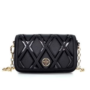 Tory Burch Robinson Patchwork Chain Mini Bag in Black